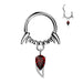 Fang Drop Hinged Ring – Silver PVD 316L Surgical Steel with Red CZ Gem for Septum, Daith & Helix Piercing