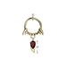 Fang Drop Hinged Ring – Silver, Black or Gold PVD 316L Surgical Steel with Red CZ Gem for Septum, Daith & Helix Piercing with measurements
