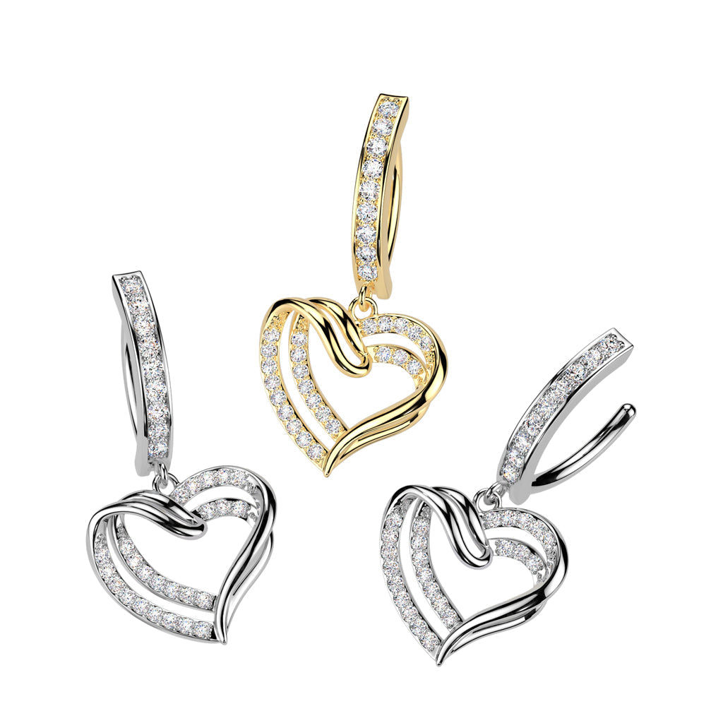 Paved Heart Dangle Hinged Belly Bar 14G