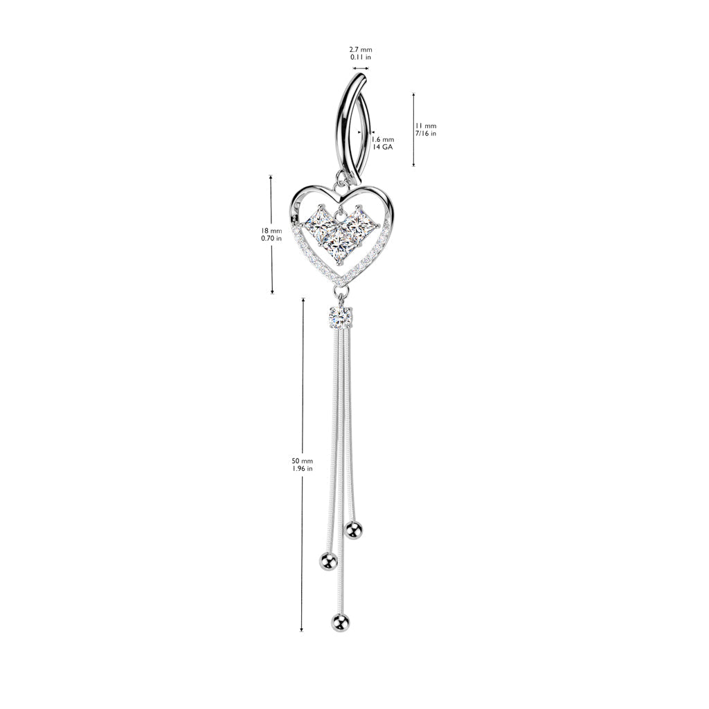 Heart Chain Drop Hinged Belly Bar 14G
