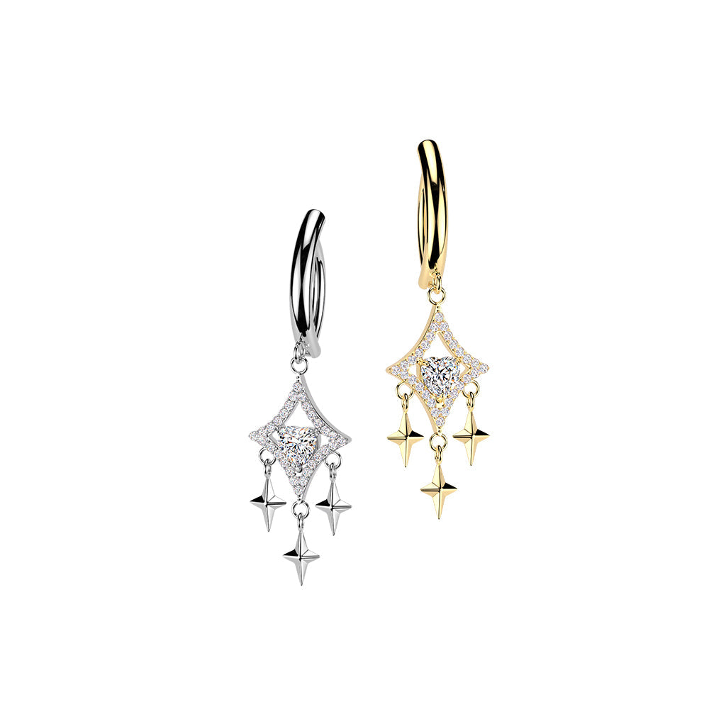Stars Dangle Hinged Belly Bar 14G