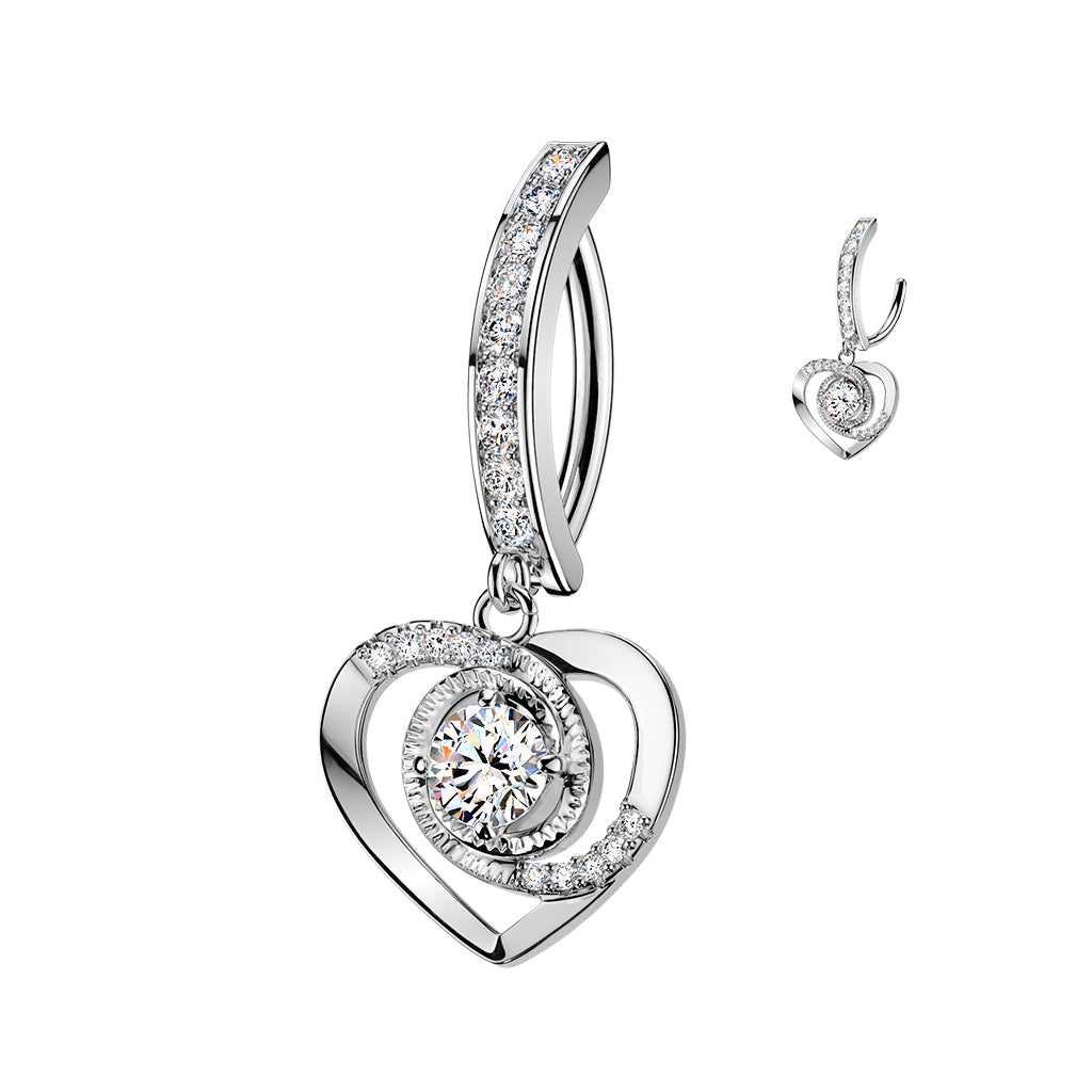 Swirl Heart Dangle Hinged Belly Bar 14G