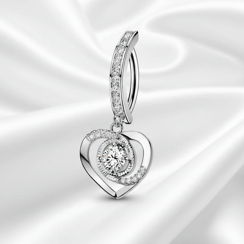 Swirl Heart Dangle Hinged Belly Bar 14G
