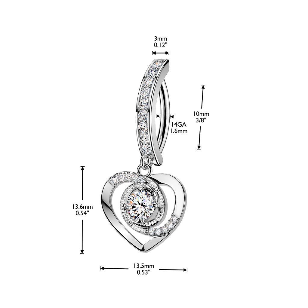Swirl Heart Dangle Hinged Belly Bar 14G