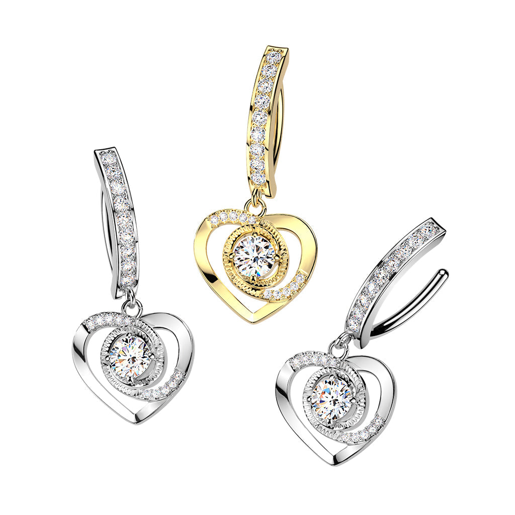 Swirl Heart Dangle Hinged Belly Bar 14G