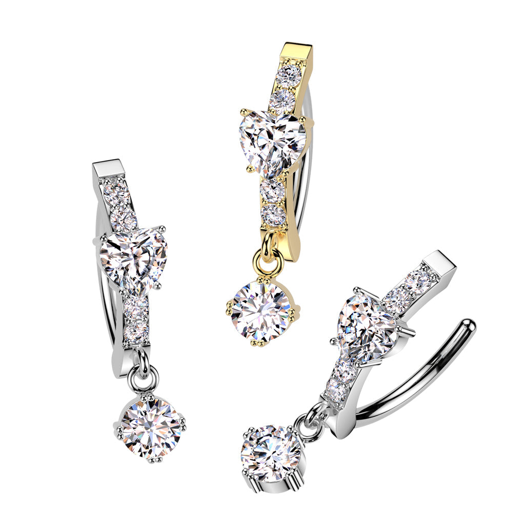 Heart Dangle Hinged Belly Bar 14G