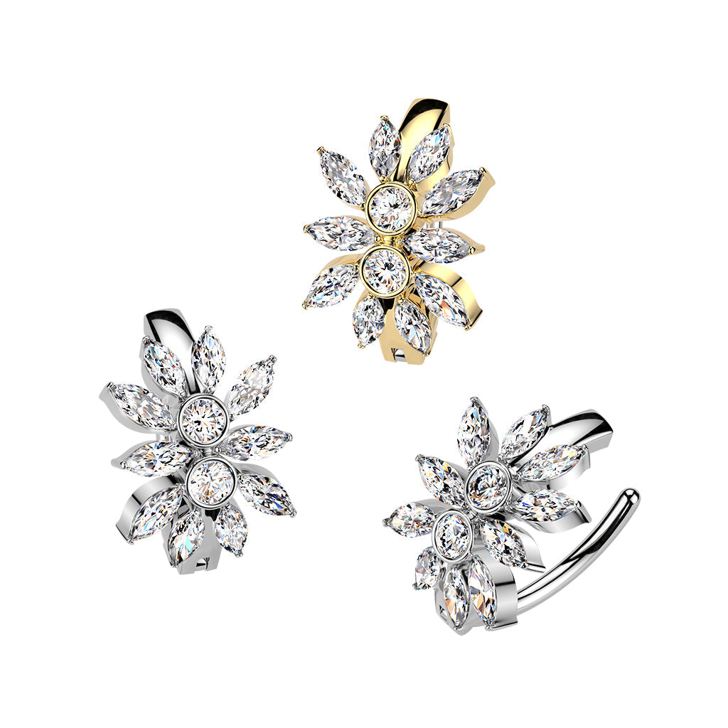 Marquise Cluster Hinged Belly Bar 14G