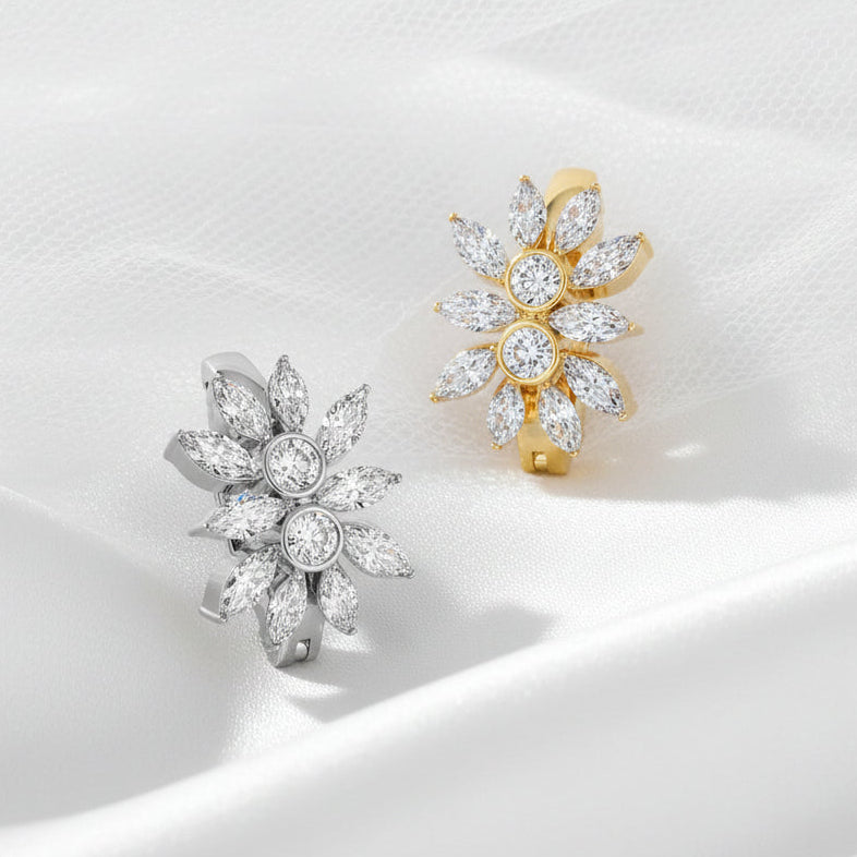 Marquise Cluster Hinged Belly Bar 14G