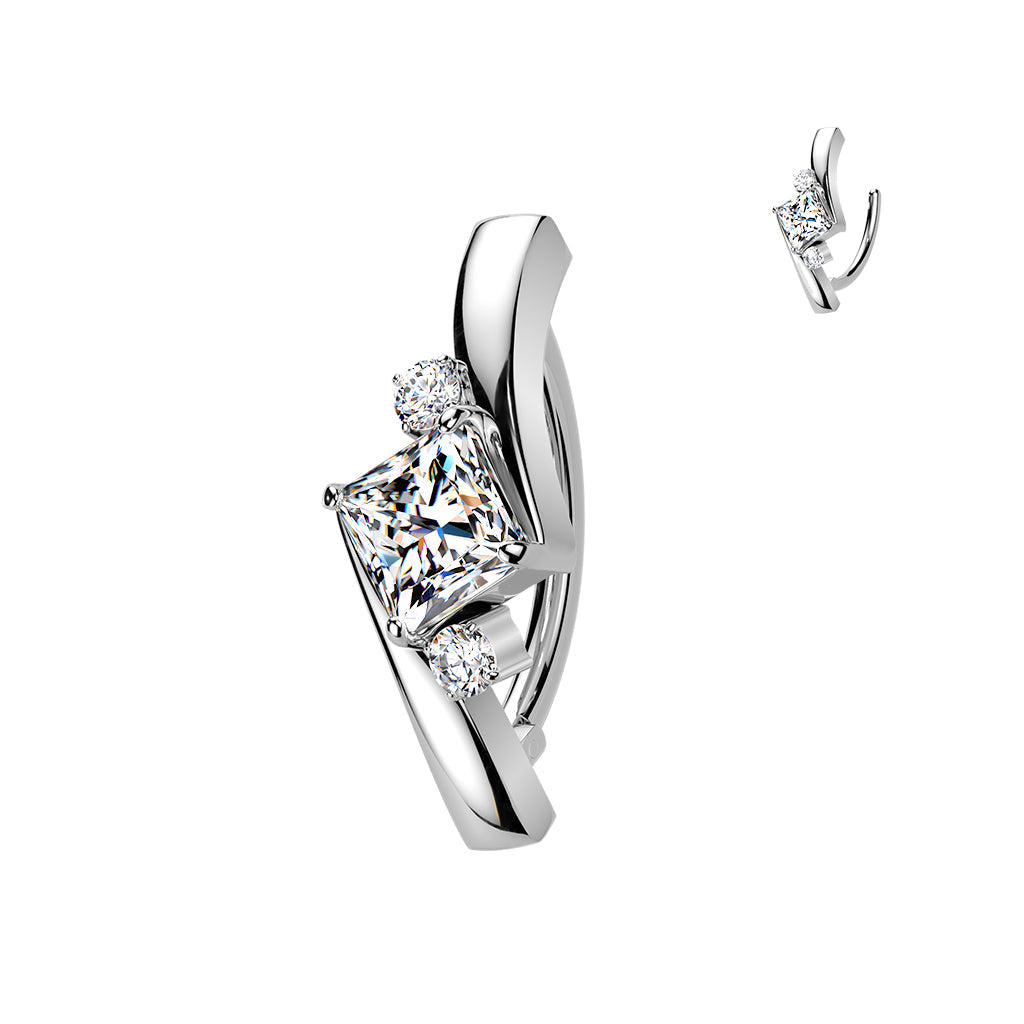 Princess Cut Hinged Belly Bar 14G