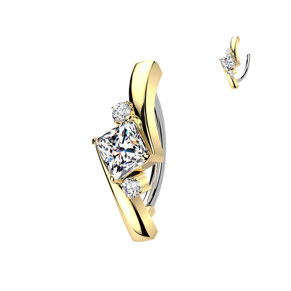 Princess Cut Hinged Belly Bar 14G