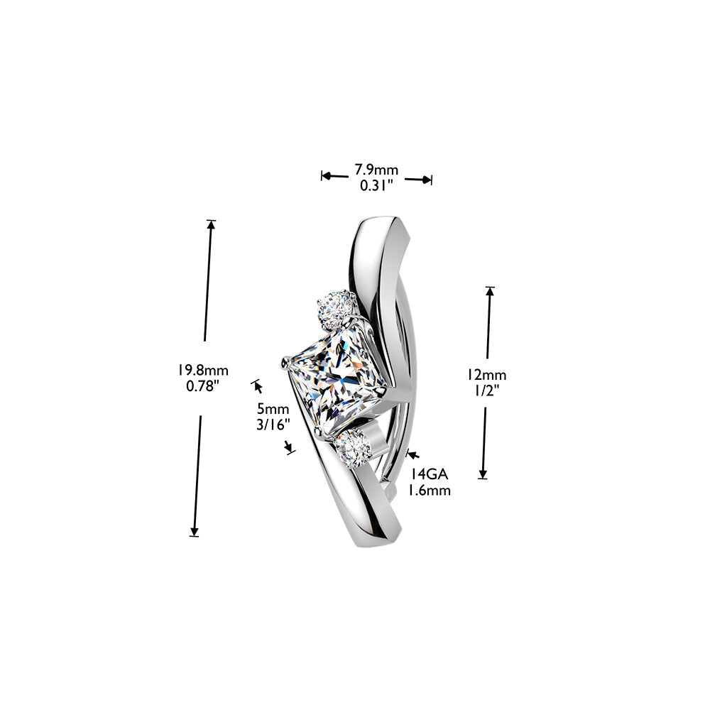 Princess Cut Hinged Belly Bar 14G