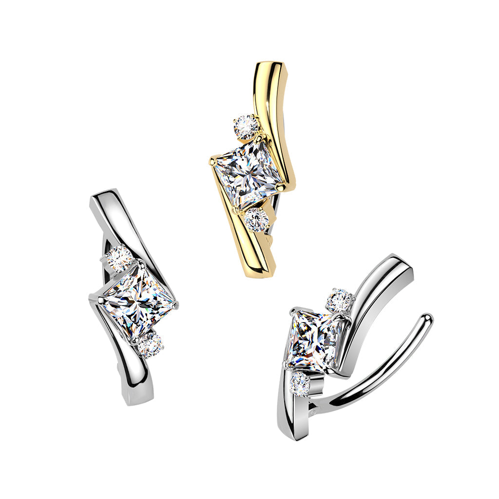 Princess Cut Hinged Belly Bar 14G