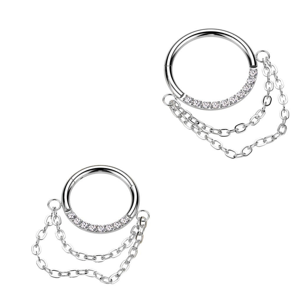 Titanium Paved Chain Hinged Ring