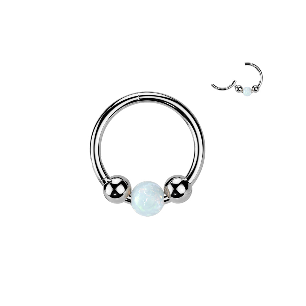 Titanium Opal Ball Hinged Ring 18G