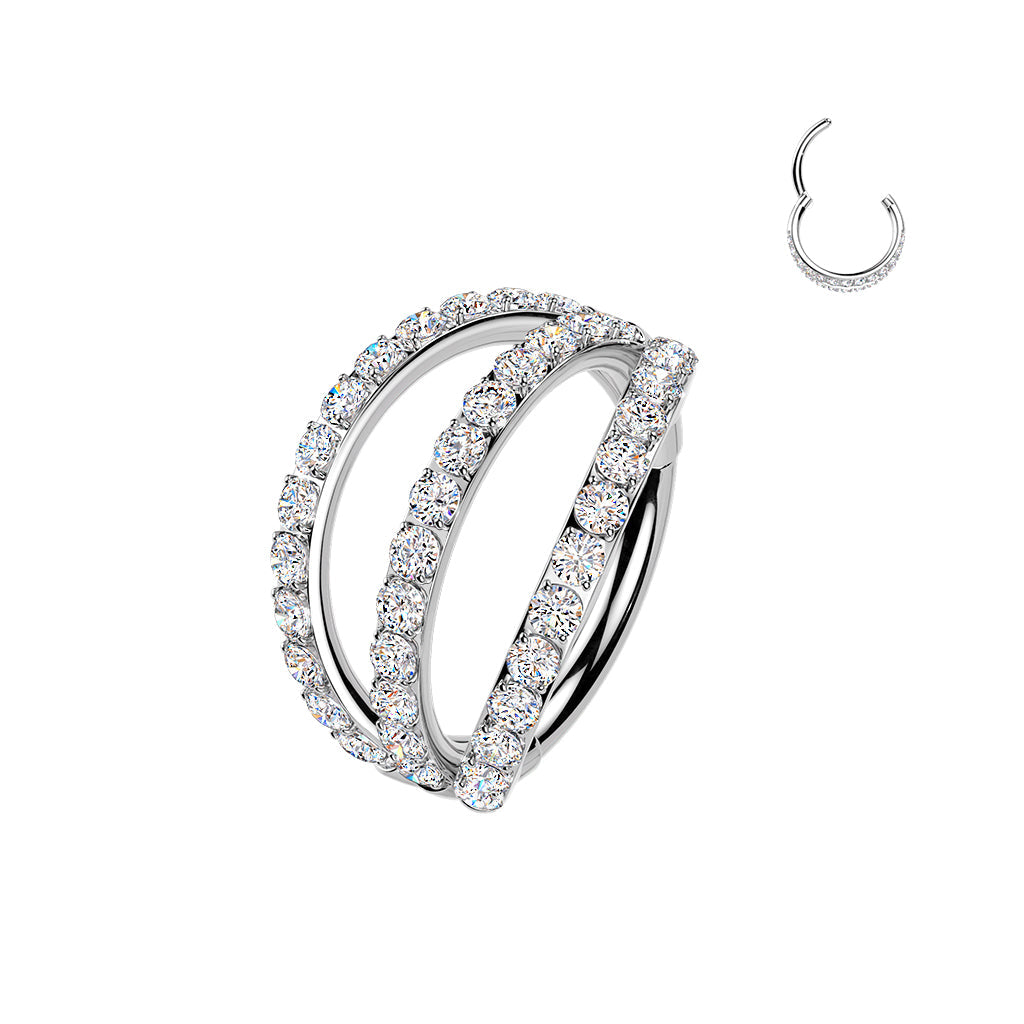 Titanium Triple Side Paved Hinged Ring 16G