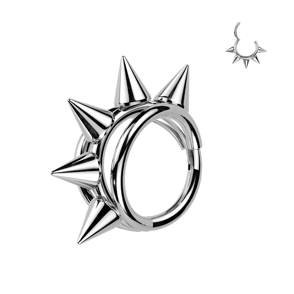 Titanium triple Hoop Spike Hinged Ring