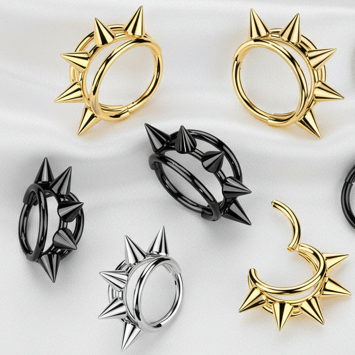 Titanium triple Hoop Spike Hinged Ring