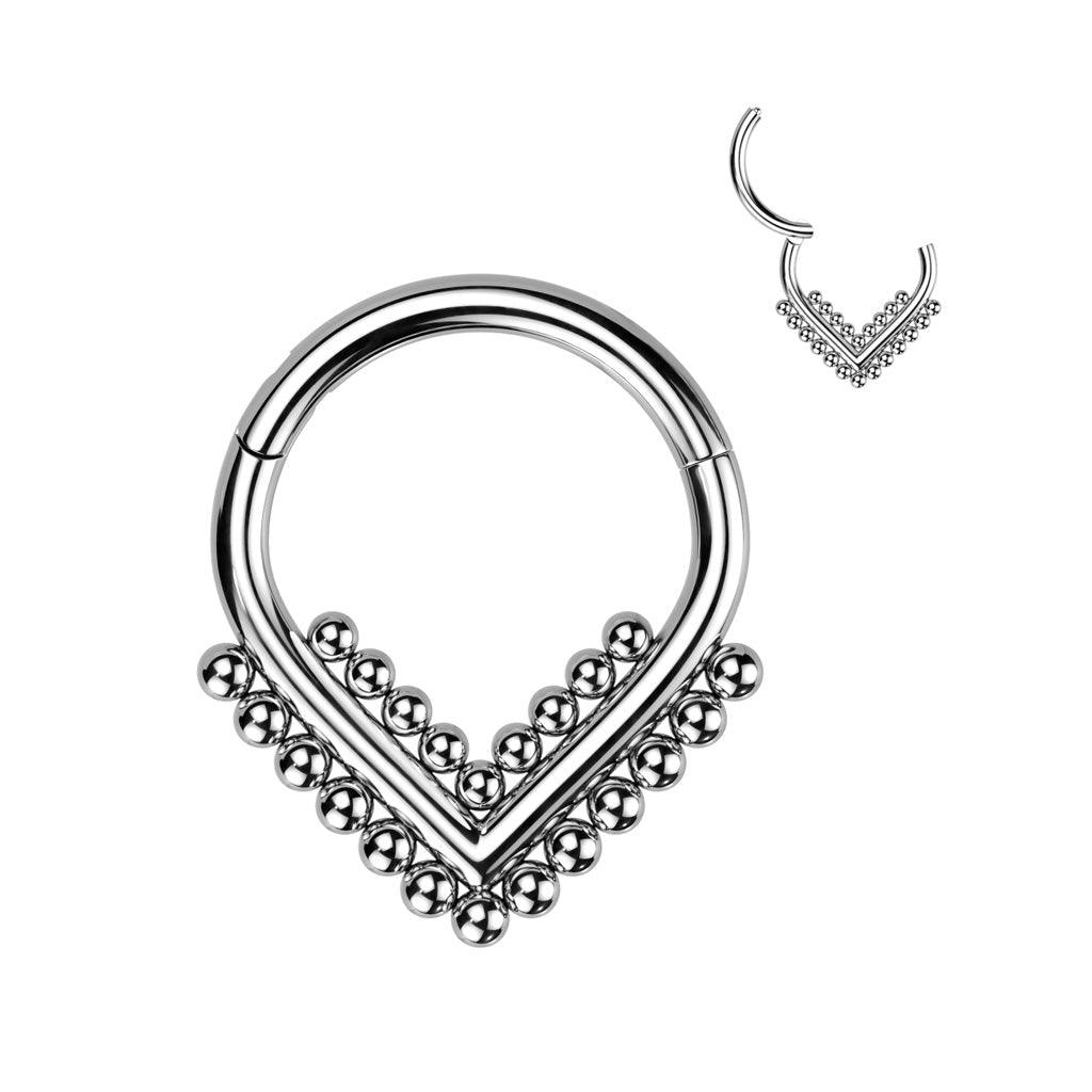 Body Jewelry - Titanium Beaded Chevron Hinged Ring 16G