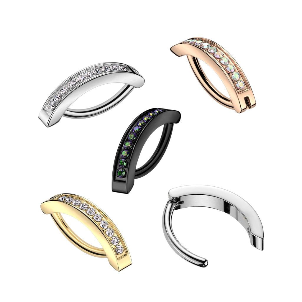 Body Jewelry - Titanium Hinged Paved Belly Bar 14G