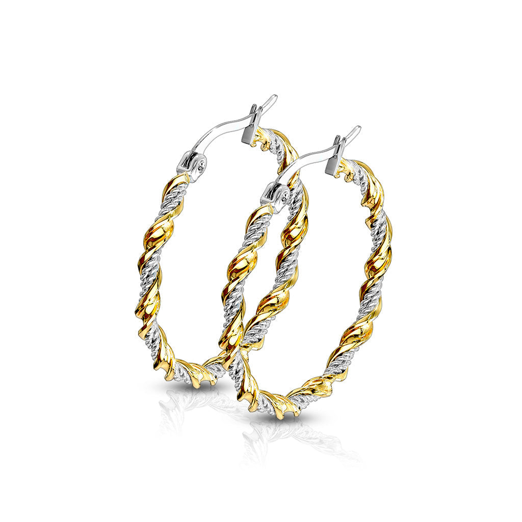 Gold Twisted Hoop Earring Pair