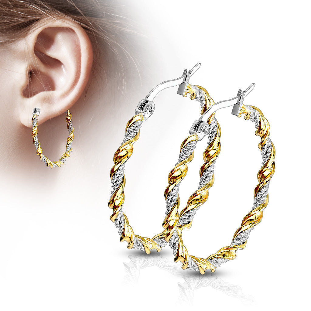 Gold Twisted Hoop Earring Pair