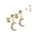 Gold earrings with moon designs on a white background