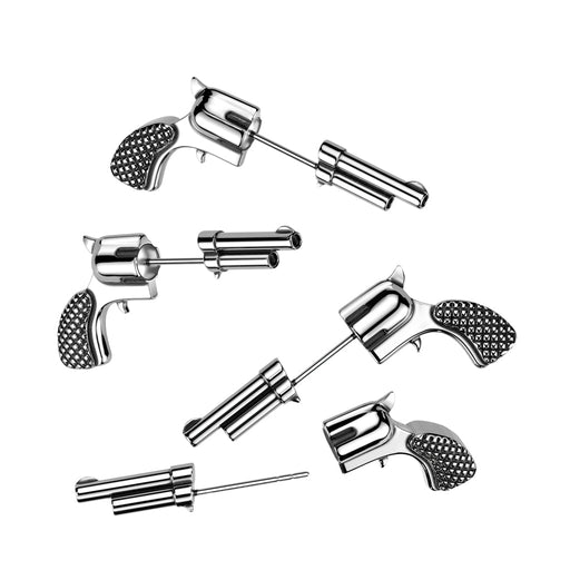 Stainless Steel Pistol Earrings – Silver 316L Surgical Steel Pair with Modern Pistol Design