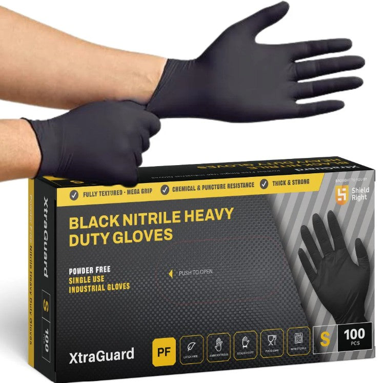 Black Nitrile Nitro Powder Free Disposable Gloves - Heavy Duty