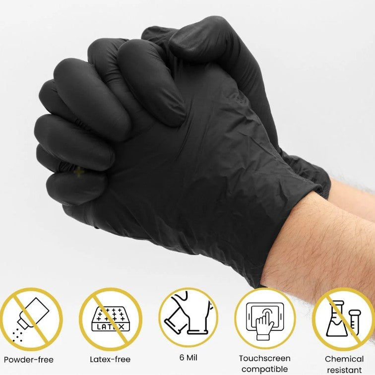 Black Nitrile Nitro Powder Free Disposable Gloves - Heavy Duty