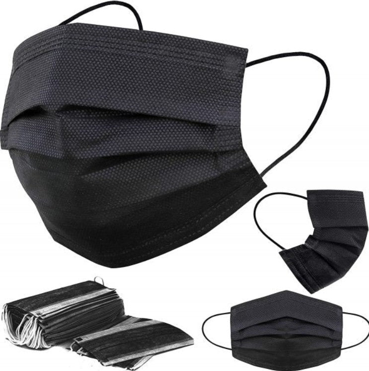 Werkomed Black Face Mask With Earloops 3 Ply 50pc