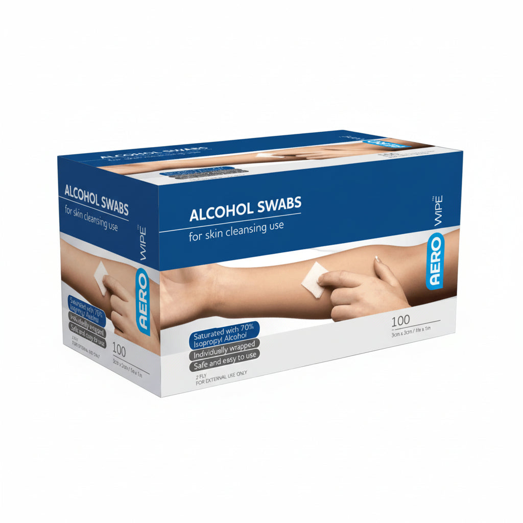 AEROWIPE 70% Isopropyl Alcohol Swab 3 x 3cm Box/100
