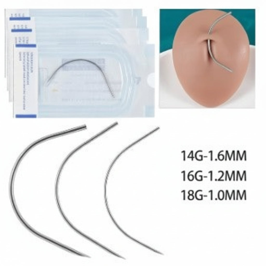 Sterilized Curved Steel Body Piercing Needle 10pc