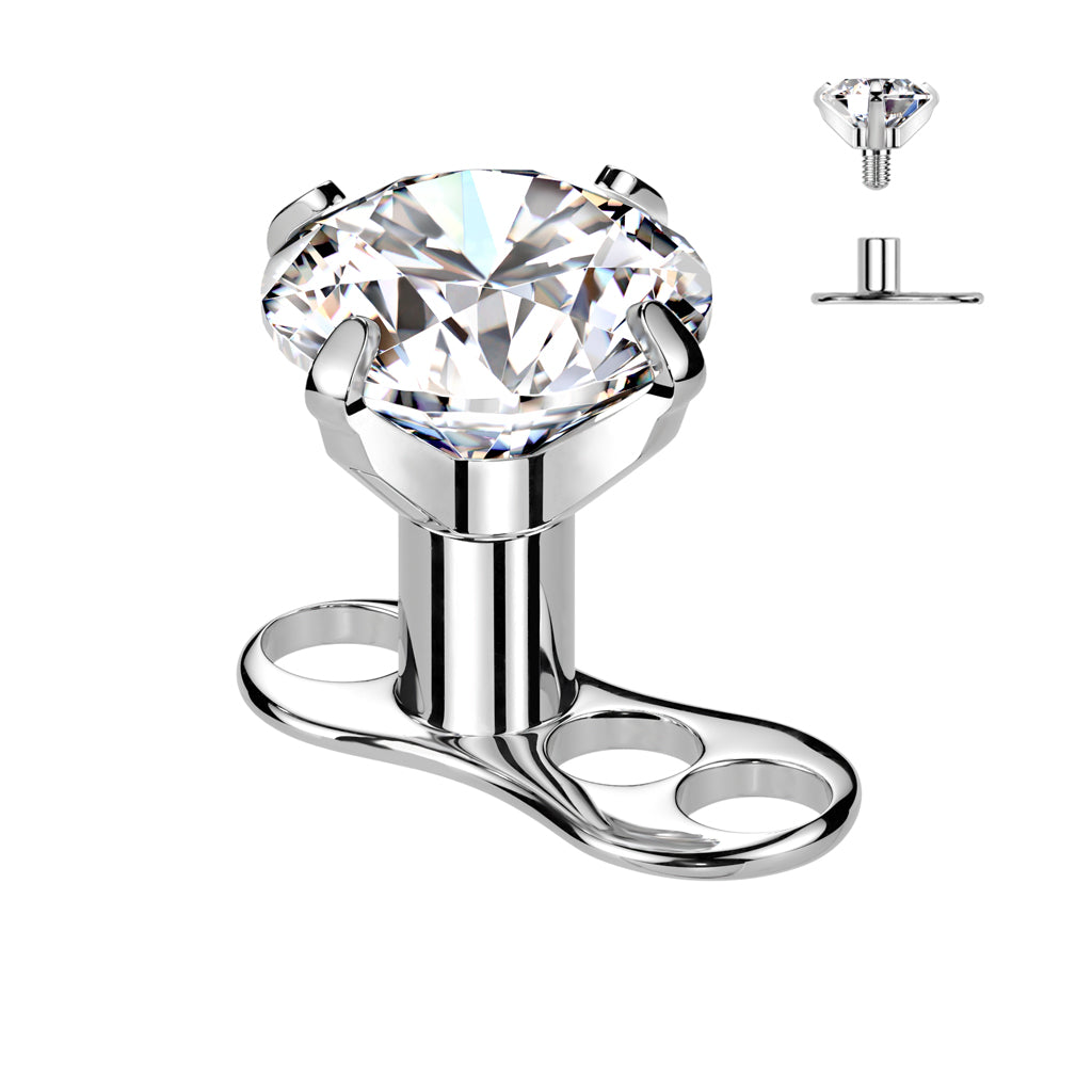 Titanium Gem Dermal Anchor 3 Hole 2mm Rise