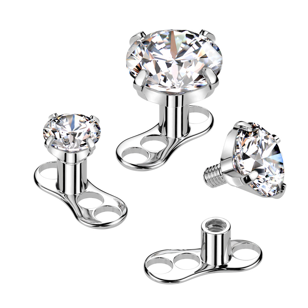 Titanium Gem Dermal Anchor 3 Hole 2mm Rise
