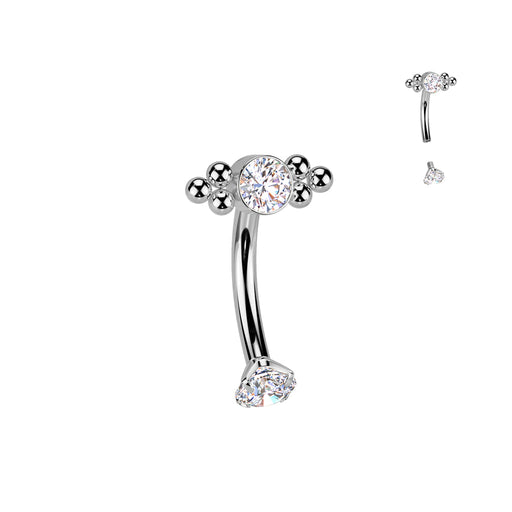 Titanium I.T. Beaded Gem Curve 16G Silver – Solid Titanium with CZ Gems for Eyebrow, Rook & Vertical Labret Piercings