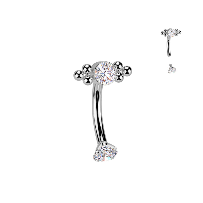 Titanium I.T. Beaded Gem Curve 16G Silver – Solid Titanium with CZ Gems for Eyebrow, Rook & Vertical Labret Piercings