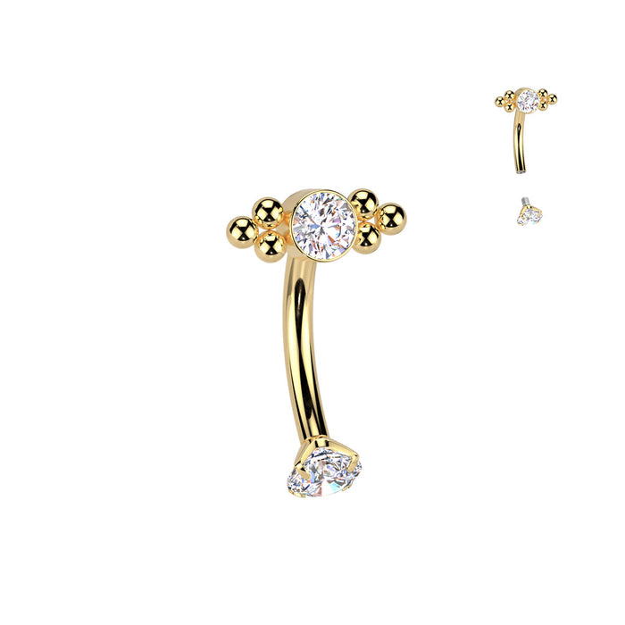 Titanium I.T. Beaded Gem Curve 16G Gold – Solid Titanium with CZ Gems for Eyebrow, Rook & Vertical Labret Piercings