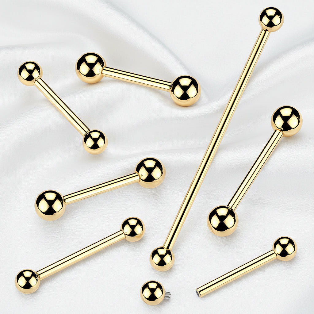24kt Gold Plated Titanium I.T. Barbell 14G 16G