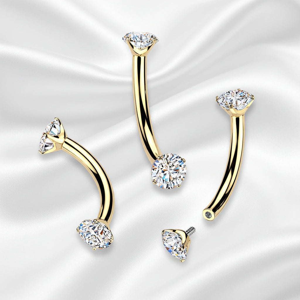 24kt Gold Plated Titanium I.T. Prong Gem Curve 16G