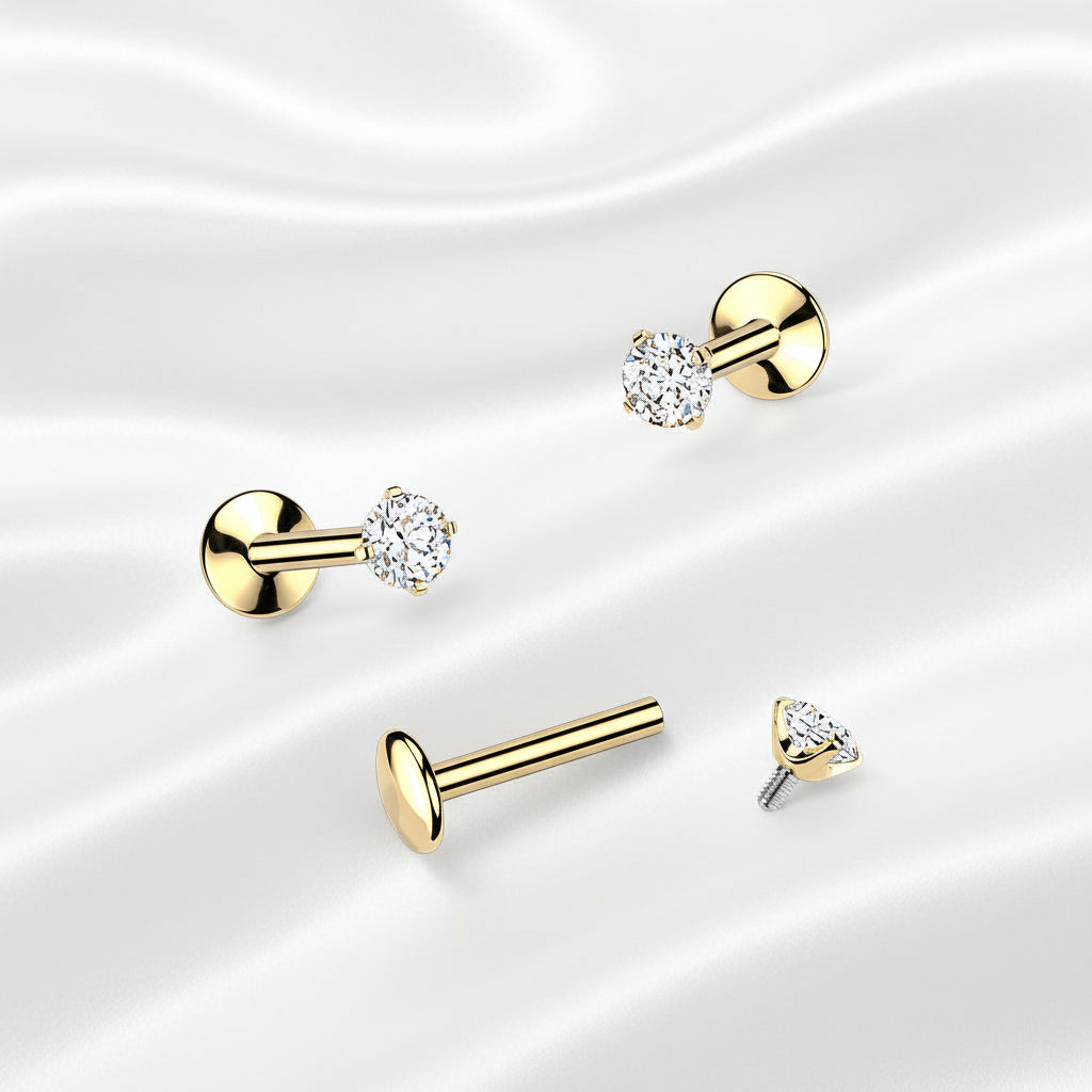 24kt Gold Plated Titanium I.T. Prong Gem Labret