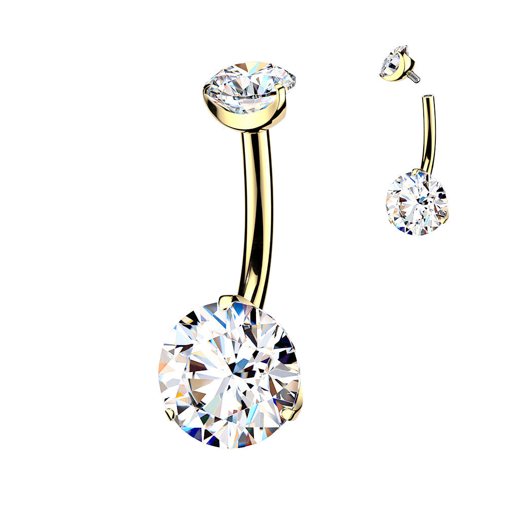 24kt Gold Plated Titanium I.T. Prong Belly Bar 14G