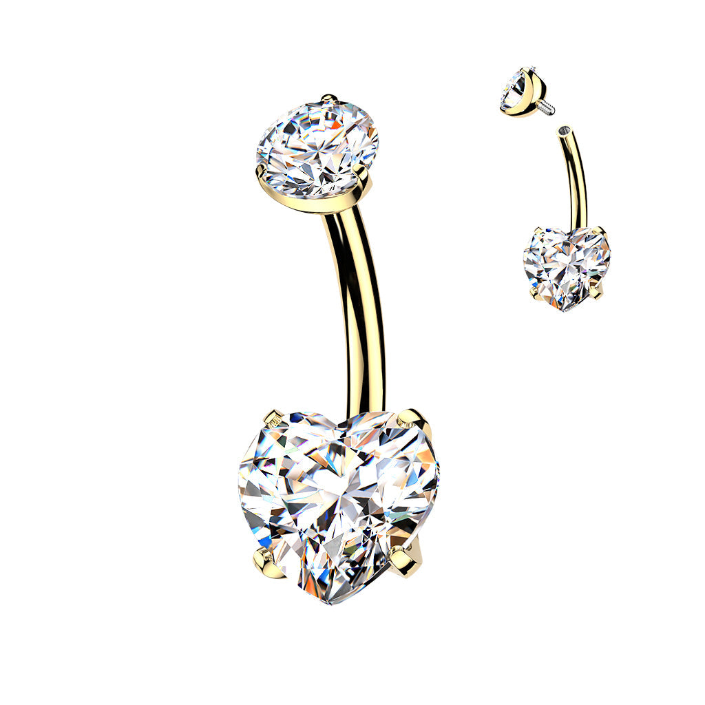 24kt Gold Plated Titanium I.T. Heart Belly Bar 14G