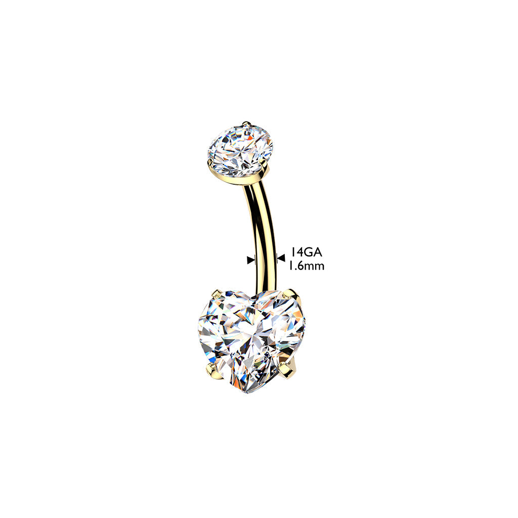 24kt Gold Plated Titanium I.T. Heart Belly Bar 14G