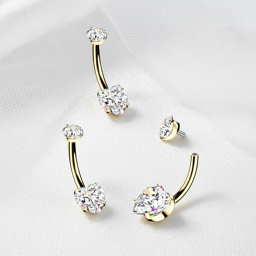 24kt Gold Plated Titanium I.T. Heart Belly Bar 14G