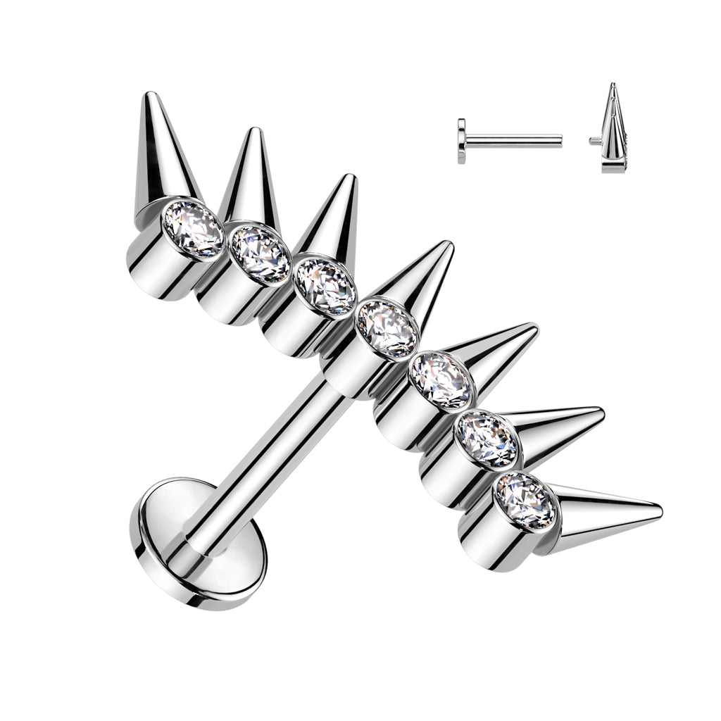 Titanium Spike Gem Fan Labret 16G