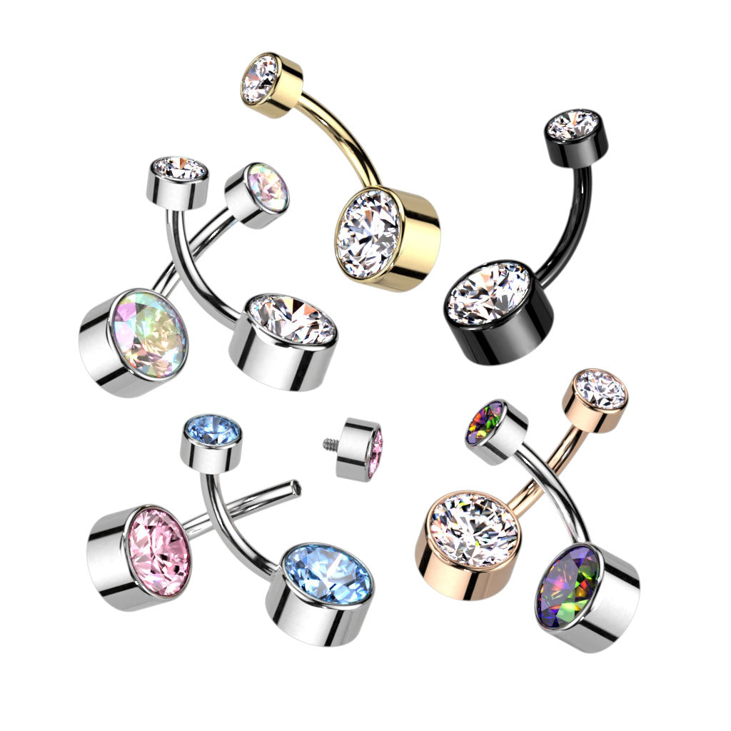 Titanium Swarovski Belly Bar 14G