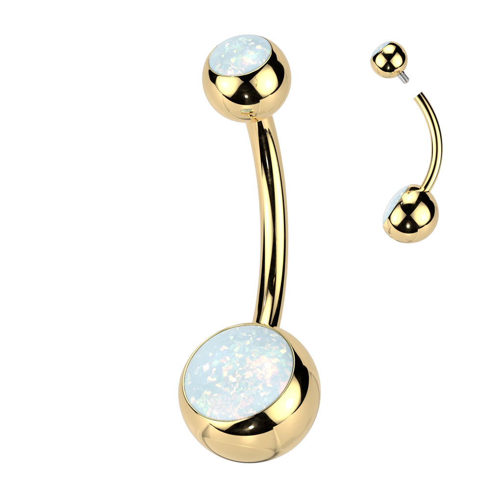 Titanium Double Opal Ball Belly Bar 14G