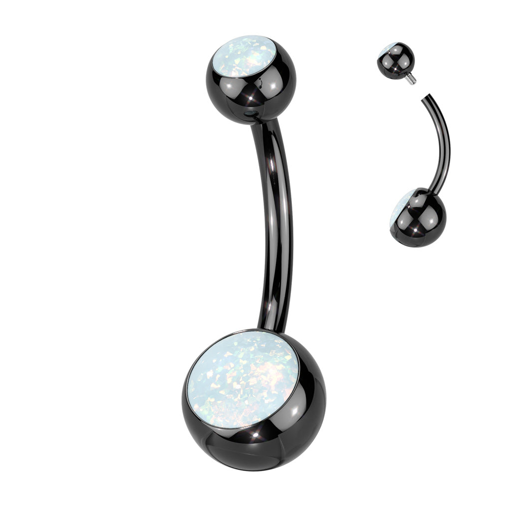 Titanium Double Opal Ball Belly Bar 14G