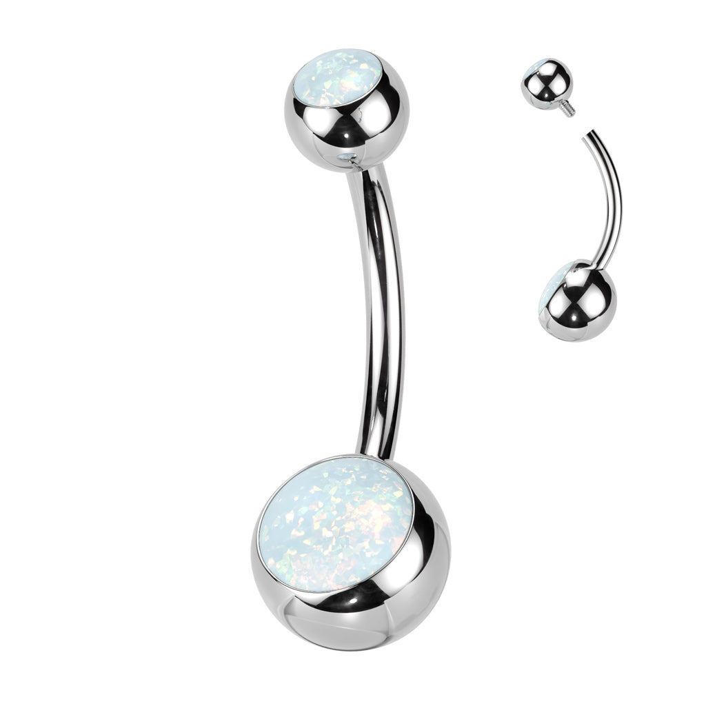 Titanium Double Opal Ball Belly Bar 14G