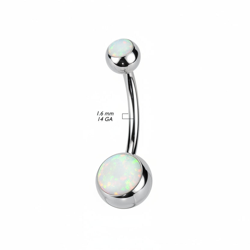 Titanium Double Opal Ball Belly Bar 14G
